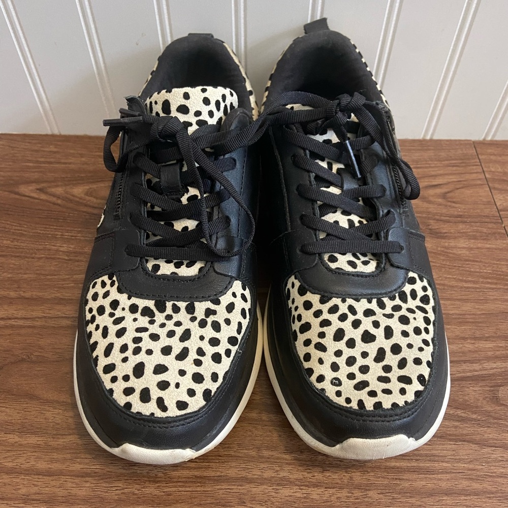 Vionic Remi Spot Sneaker Black Tan Cheetah Leopard Animal Print Tie Zip Womens 8 - Picture 4 of 15